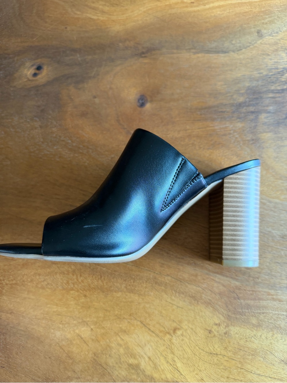 Calvin Klein Black Leather Open-Toe Block Heel Mules - Picture 8 of 14